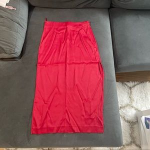 red satin zara midi skirt w/ slit
